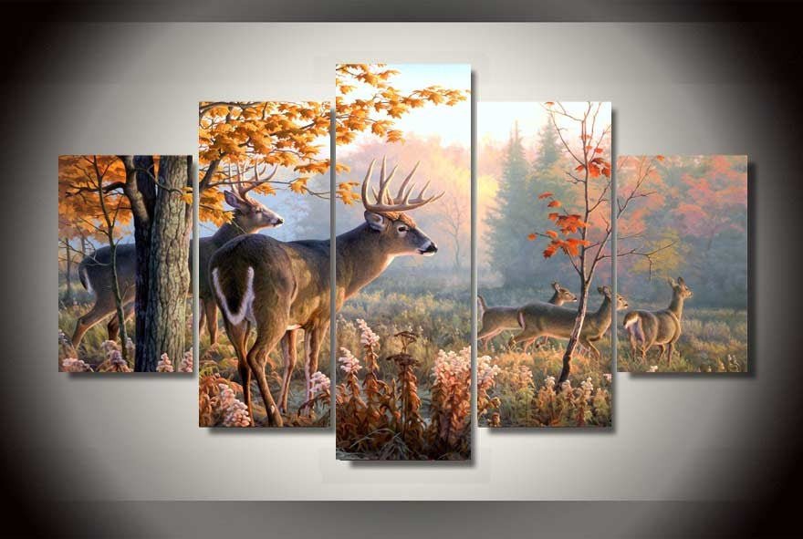 deer-in-forest-hunters-5-piece-wall-art-canvas-570509