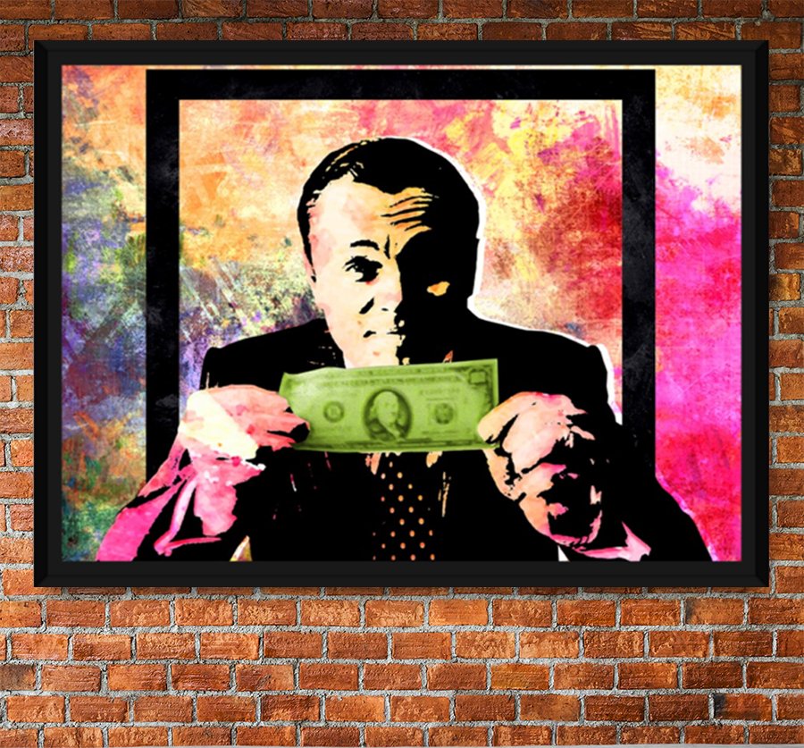 money-talks-dicaprio-wolf-of-wall-street-pastel-abstract-framed-canvas-wall-art-with-black-frame-900119