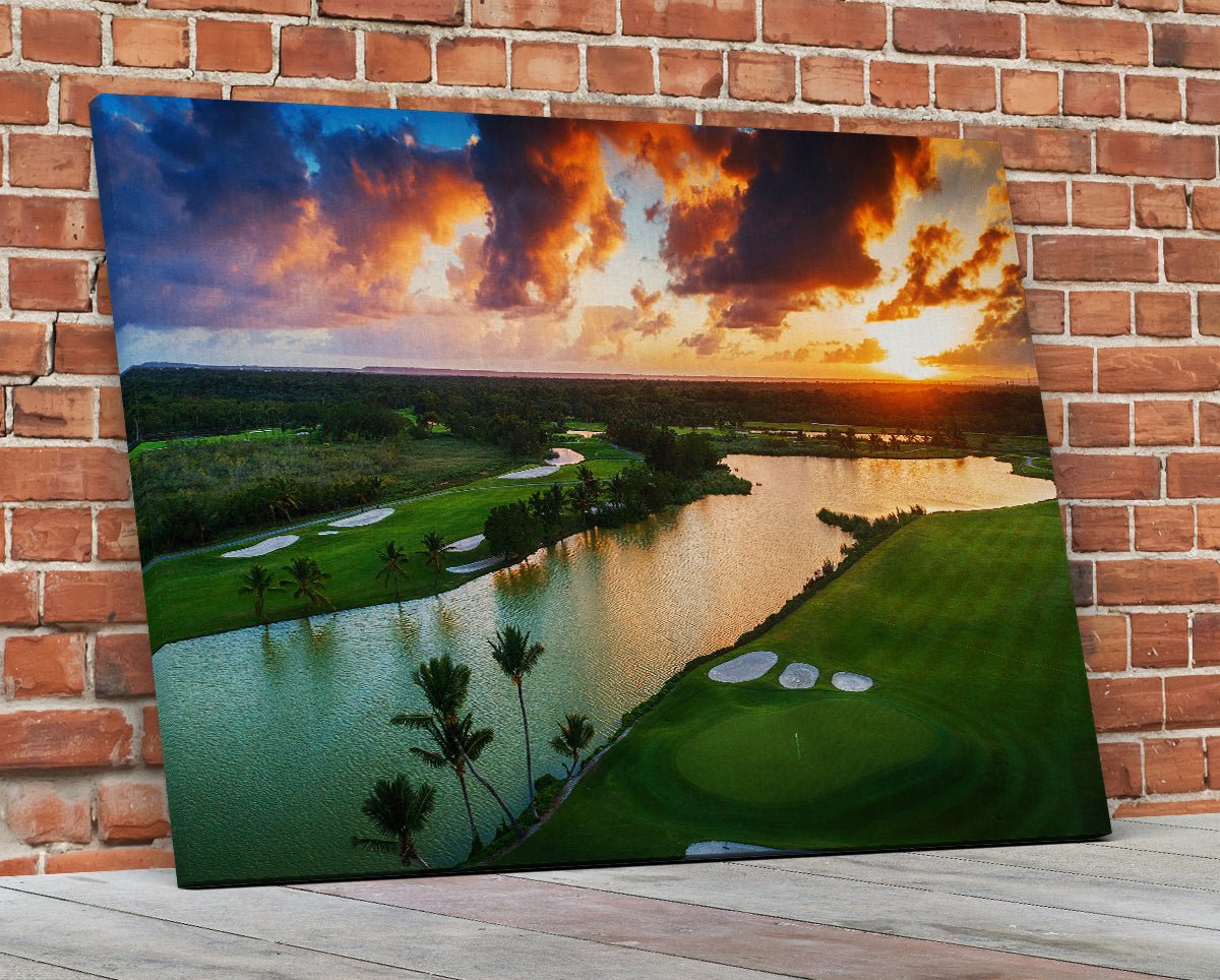 tropical-golf-course-sunset-framed-canvas-wall-art-dominican-republic-punta-cana-355088